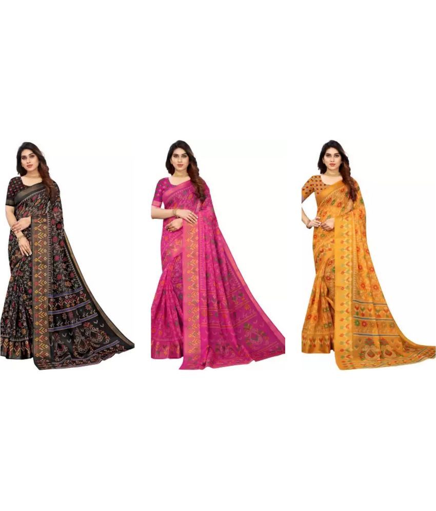     			RUNAYA NX Cotton Blend Printed Saree With Blouse Piece ( Multicolor , Pack of 3 )