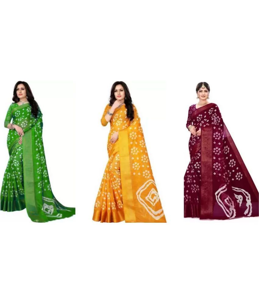     			RUNAYA NX Cotton Blend Printed Saree With Blouse Piece ( Multicolor , Pack of 3 )