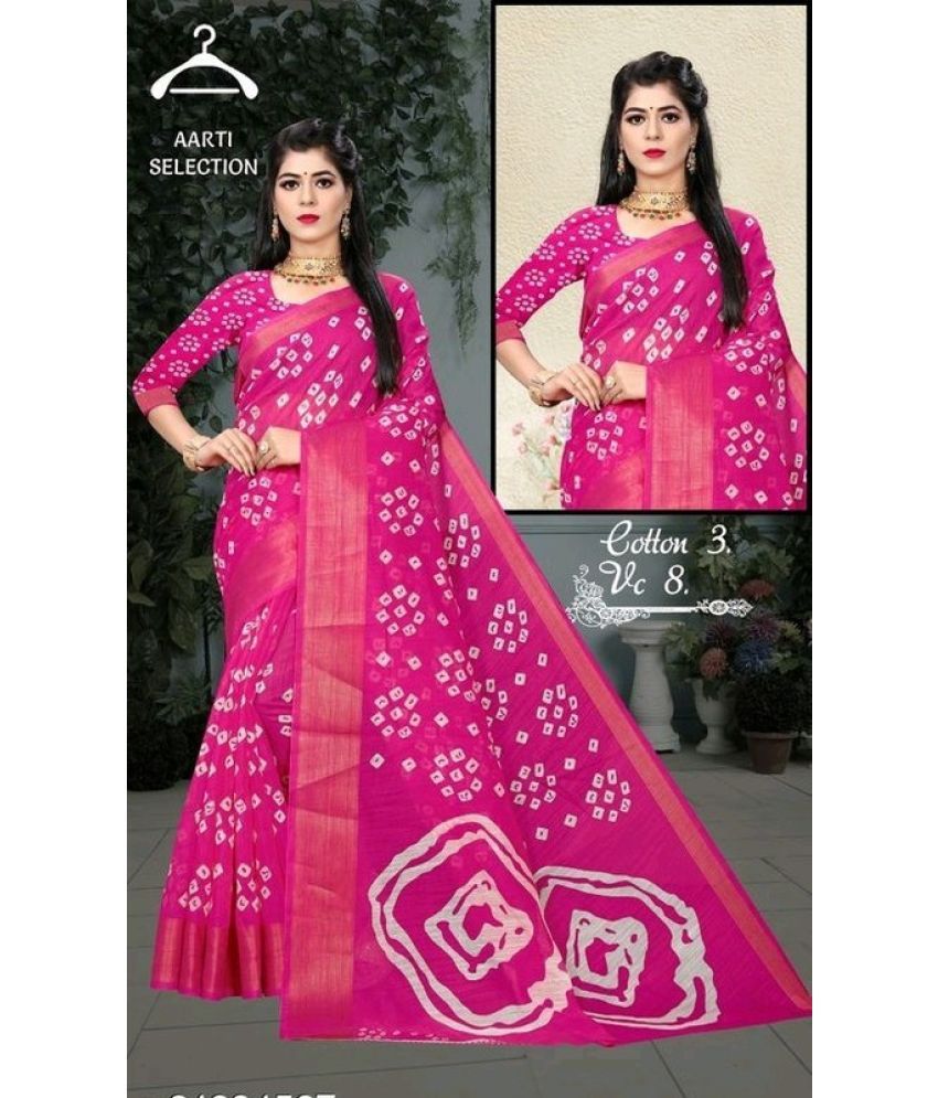     			RUNAYA NX Cotton Printed Saree With Blouse Piece ( Pink , Pack of 1 )