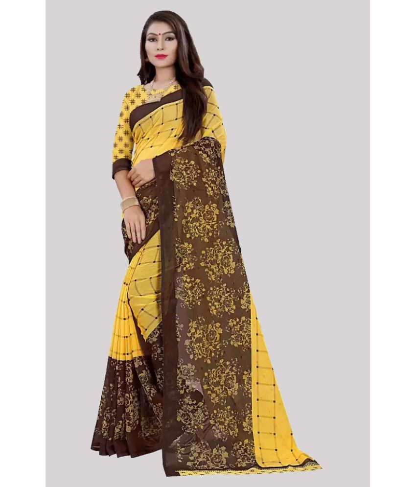     			RUNAYA NX Georgette Printed Saree With Blouse Piece ( Yellow , Pack of 1 )