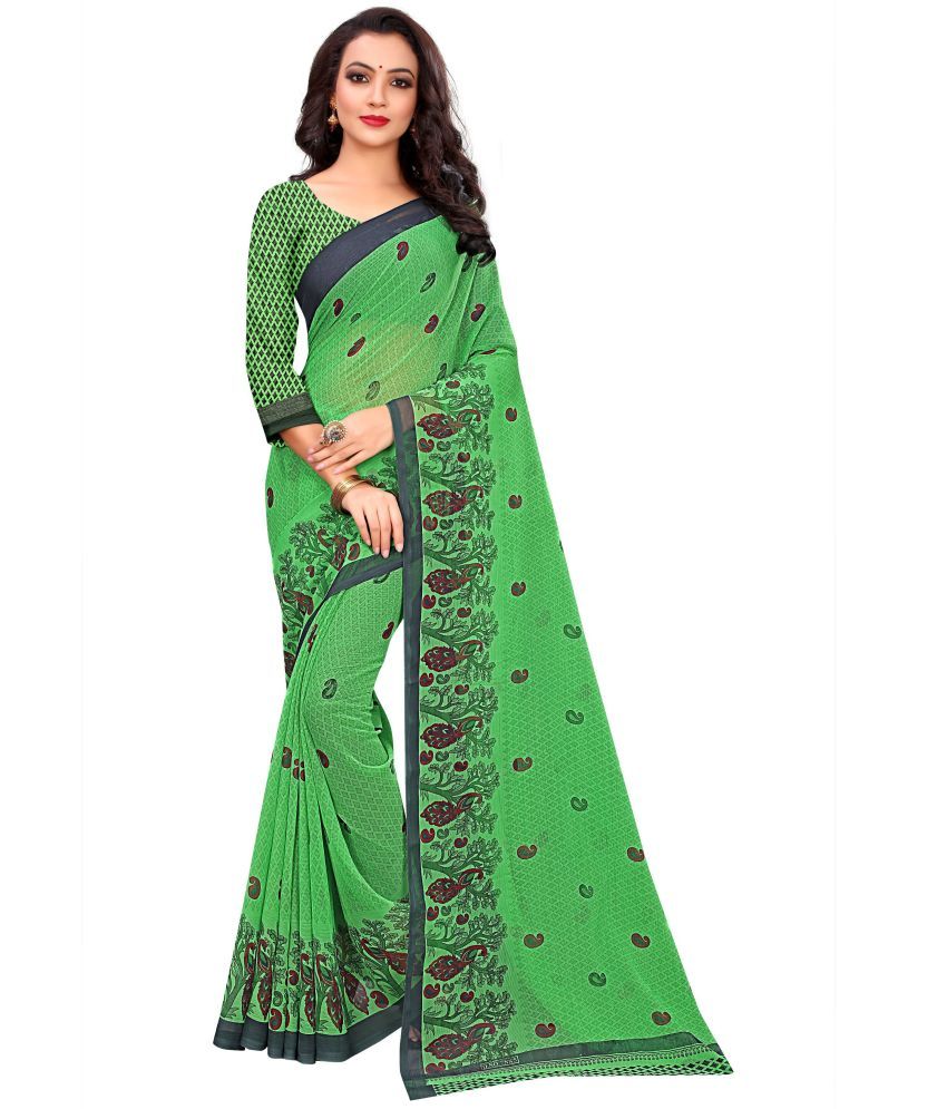     			RUNAYA NX Georgette Printed Saree With Blouse Piece ( Light Green , Pack of 1 )