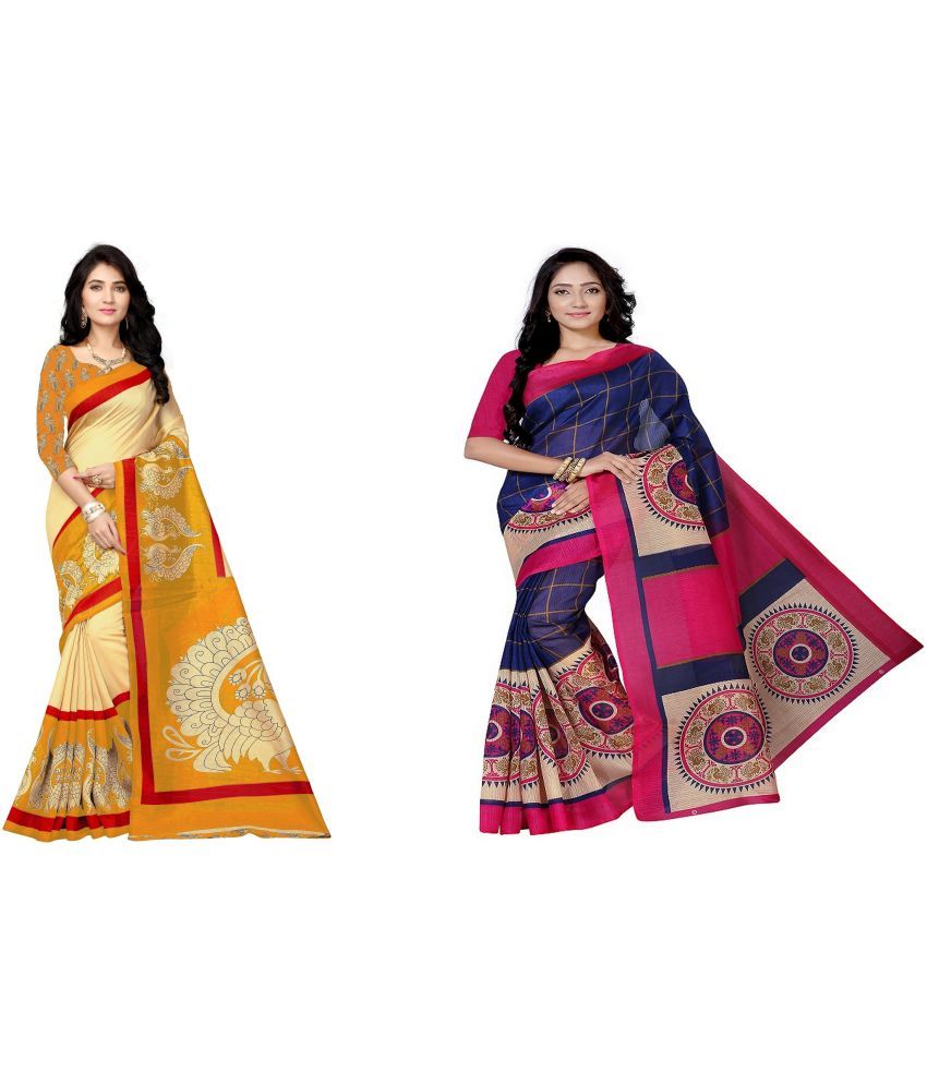     			RUNAYA NX Silk Blend Printed Saree With Blouse Piece ( Multicolor , Pack of 2 )