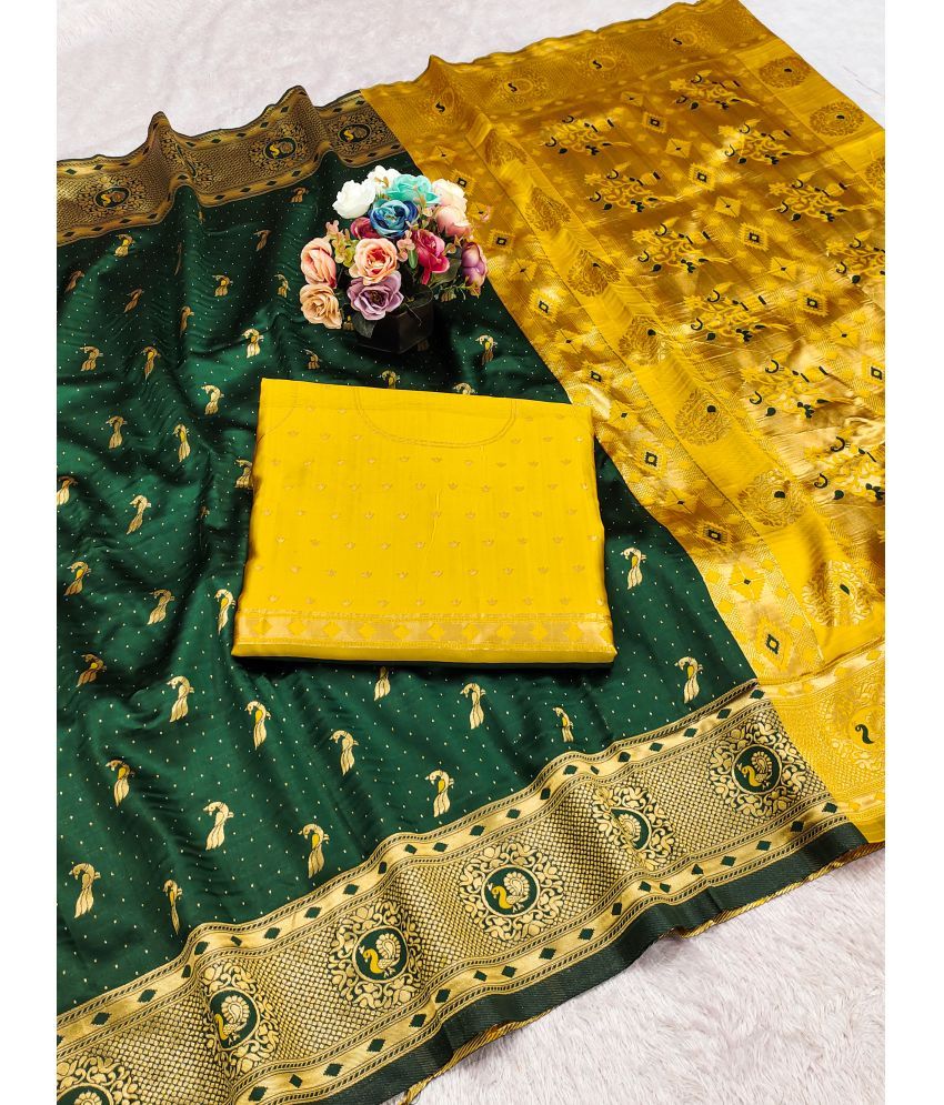     			Sindharat Fashion Banarasi Silk Woven Saree With Blouse Piece ( Green , Pack of 1 )