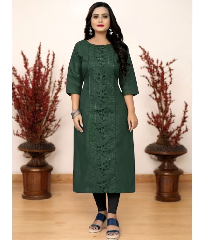     			Star Fashion Pack of 1 Cotton Blend Embroidered A-line Women's Kurti - ( Green )