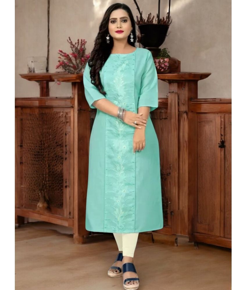     			Star Fashion Pack of 1 Cotton Blend Embroidered A-line Women's Kurti - ( Light Blue )