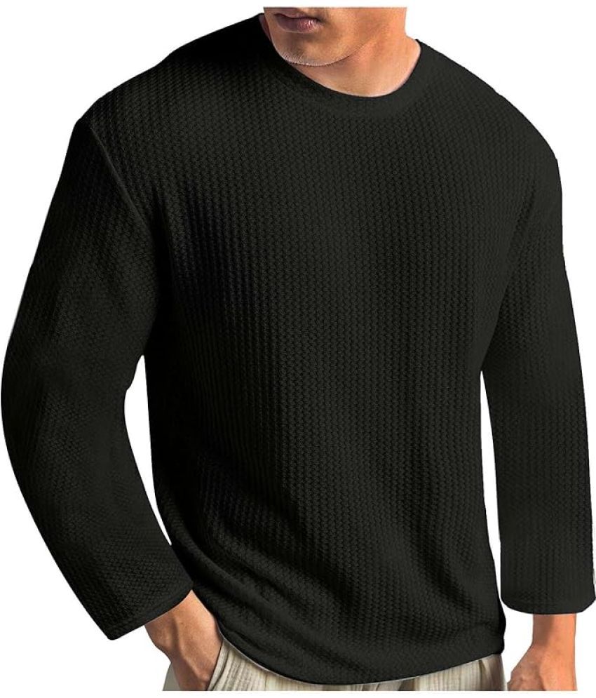     			TOROLY Cotton Blend Regular Fit Self Design Full Sleeves Men's Round T-Shirt - Black ( Pack of 1 )