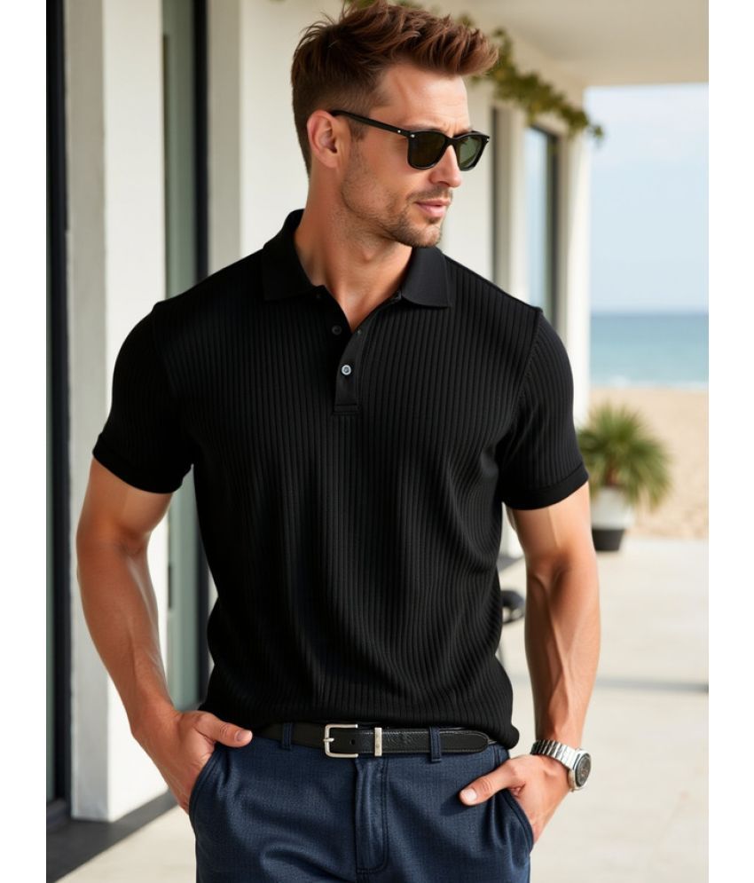     			fashion and youth Pack of 1 Cotton Blend Regular Fit Solid Half Sleeves Men's Polo T Shirt ( Black )