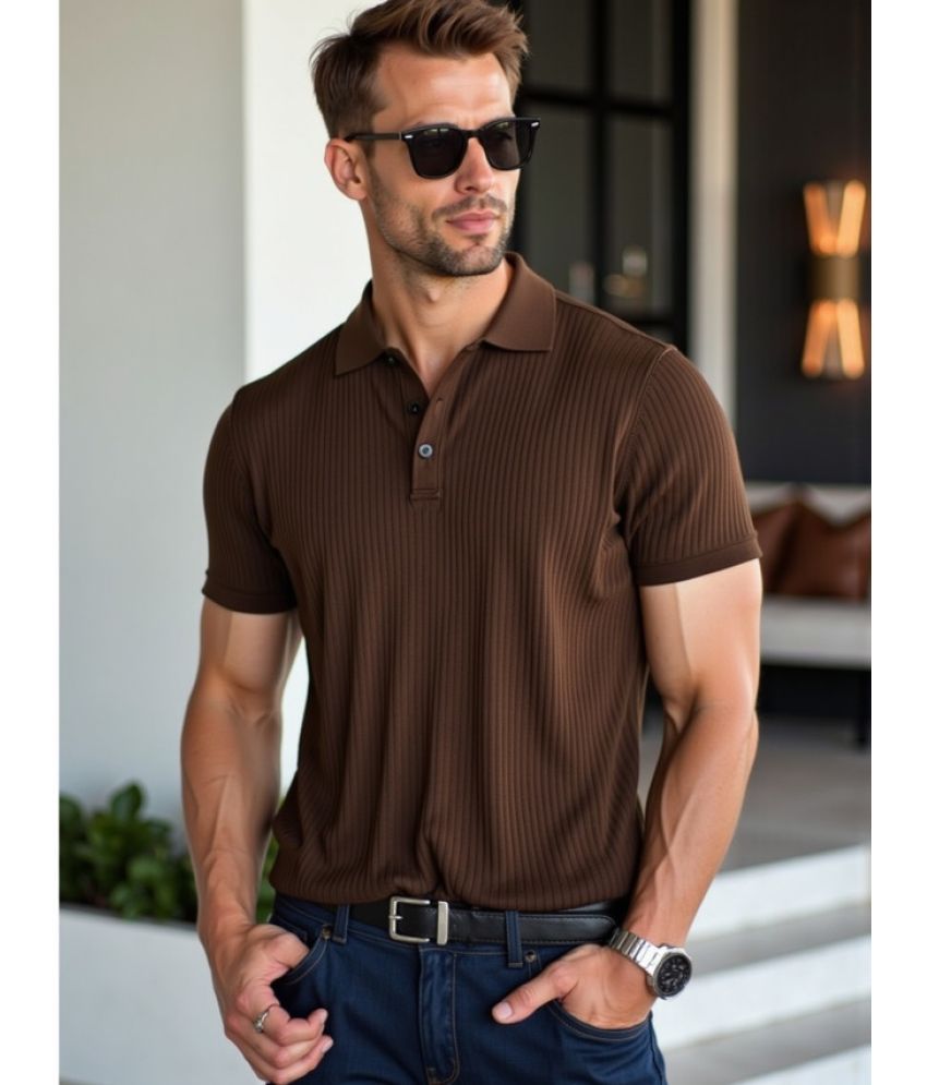     			fashion and youth Pack of 1 Cotton Blend Regular Fit Solid Half Sleeves Men's Polo T Shirt ( Brown )