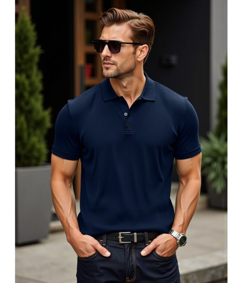     			fashion and youth Pack of 1 Cotton Blend Regular Fit Solid Half Sleeves Men's Polo T Shirt ( Navy Blue )