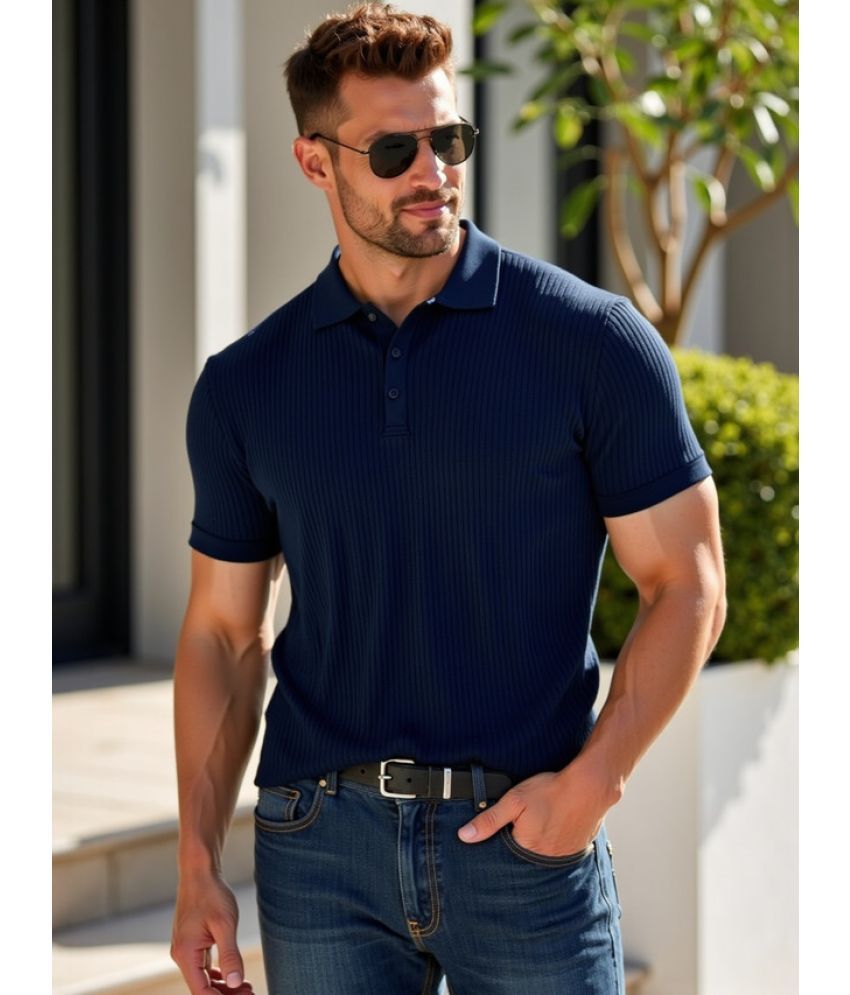     			fashion and youth Pack of 1 Cotton Blend Regular Fit Solid Half Sleeves Men's Polo T Shirt ( Navy Blue )