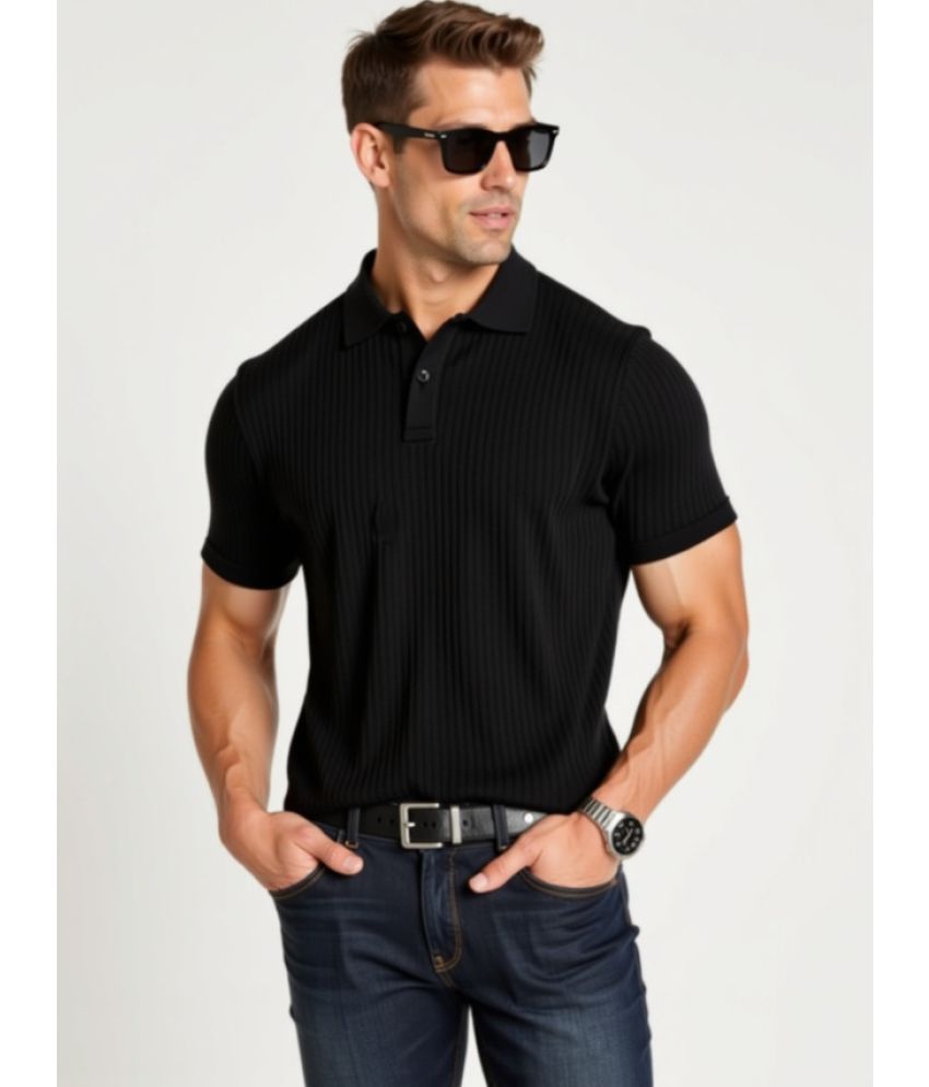     			fashion and youth Pack of 1 Cotton Blend Regular Fit Solid Half Sleeves Men's Polo T Shirt ( Black )