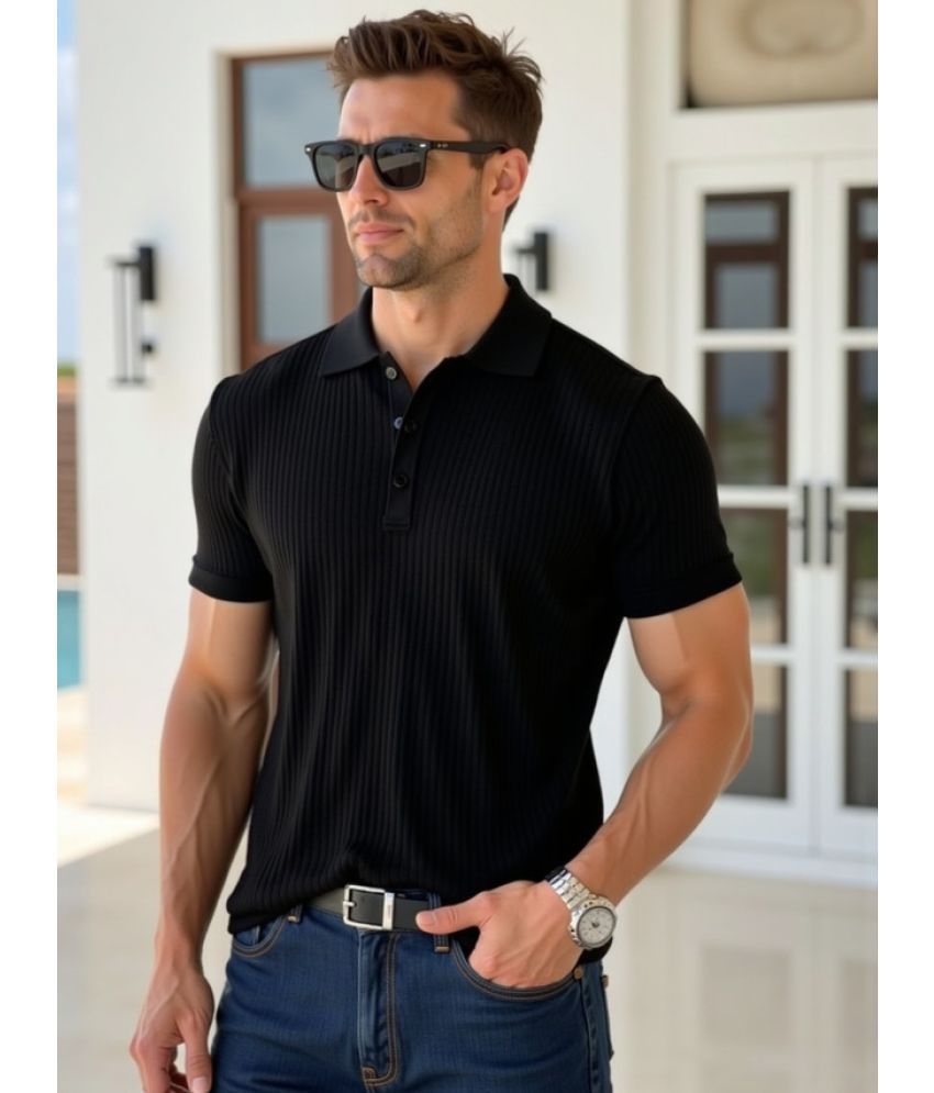     			fashion and youth Pack of 1 Cotton Blend Regular Fit Solid Half Sleeves Men's Polo T Shirt ( Black )