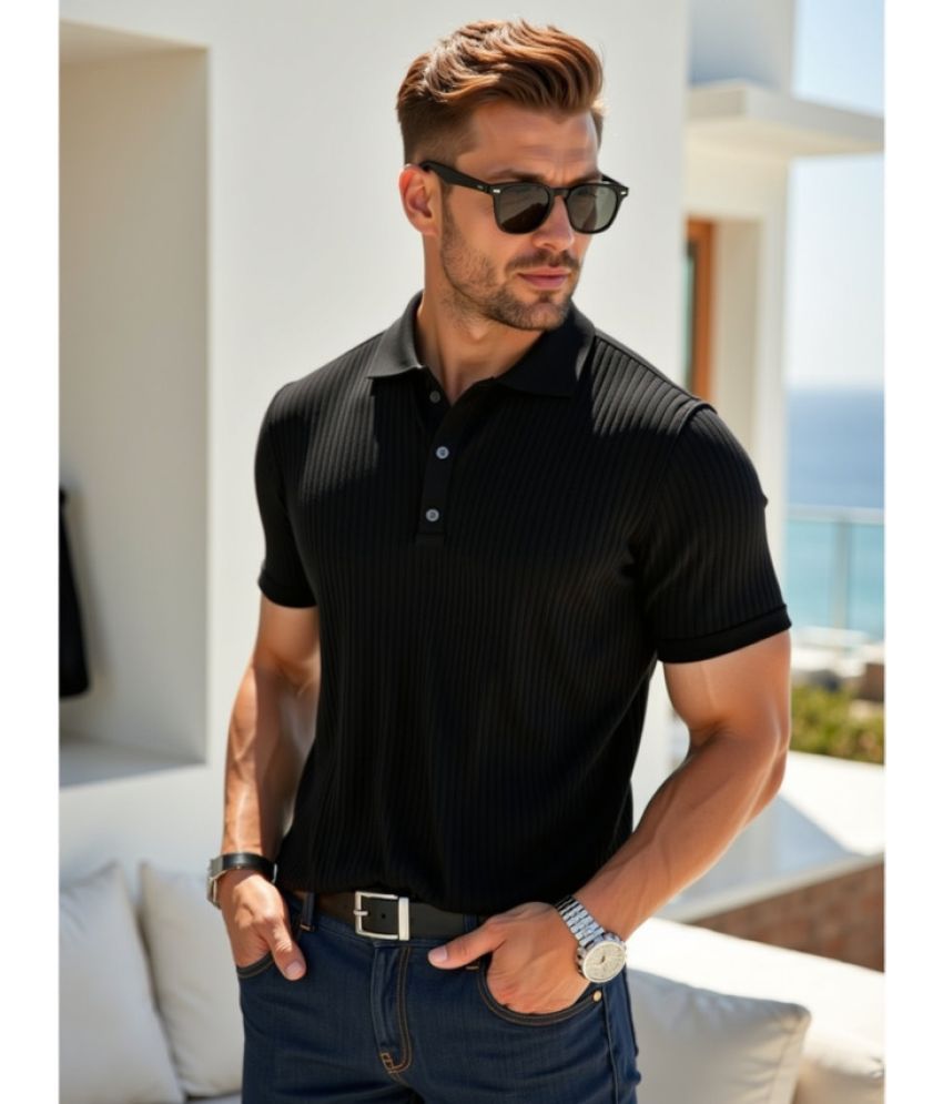     			fashion and youth Pack of 1 Cotton Blend Regular Fit Solid Half Sleeves Men's Polo T Shirt ( Black )