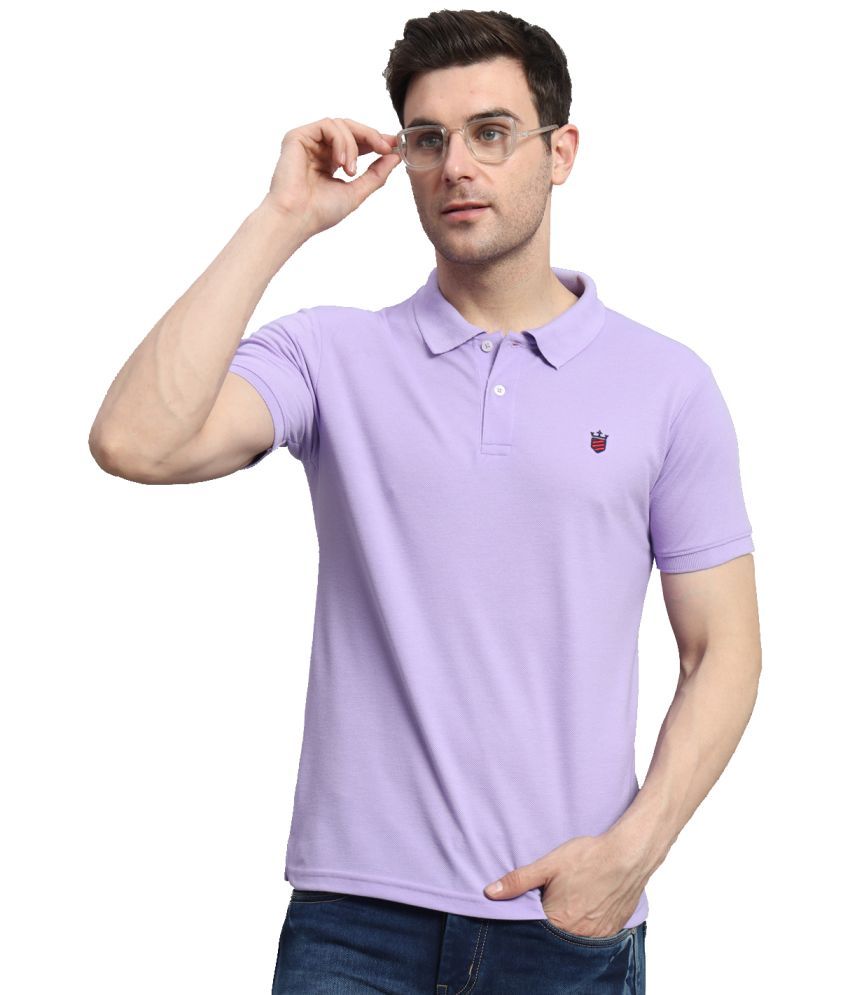     			ADORATE Pack of 1 Cotton Blend Regular Fit Solid Half Sleeves Men's Polo T Shirt ( Purple )