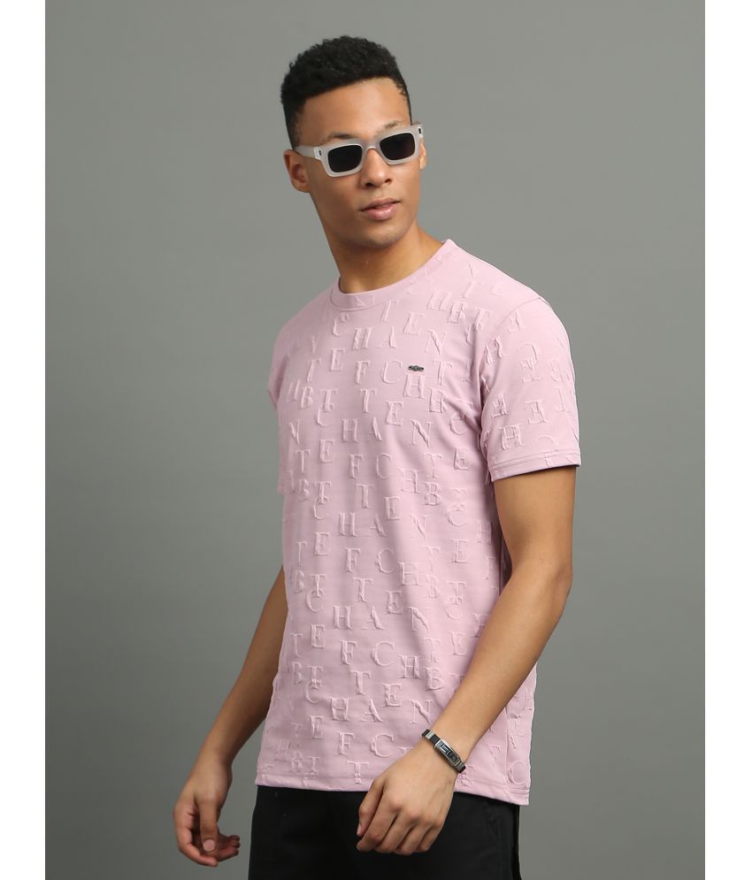     			FROSEN FOX Polyester Regular Fit Self Design Half Sleeves Men's Round T-Shirt - Pink ( Pack of 1 )