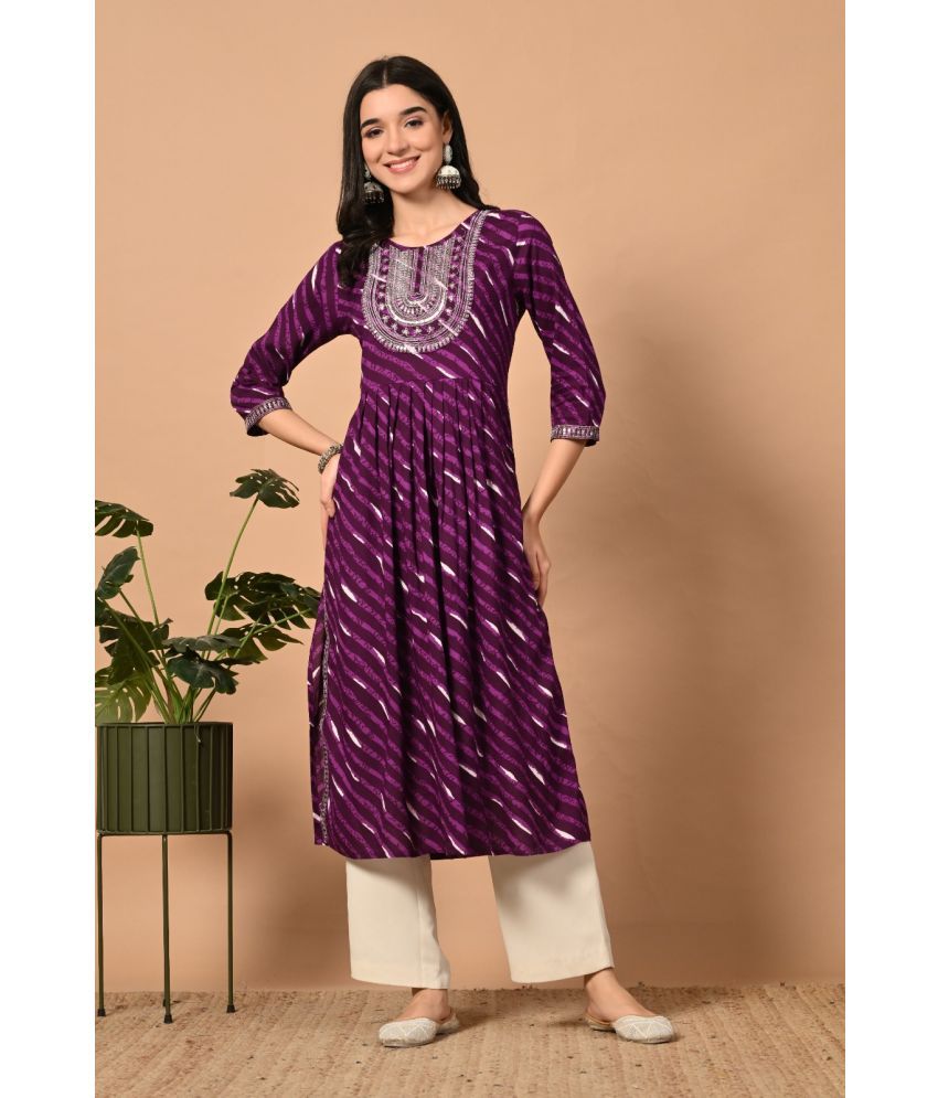     			MAUKA Pack of 1 Rayon Striped A-line Women's Kurti - ( Purple )