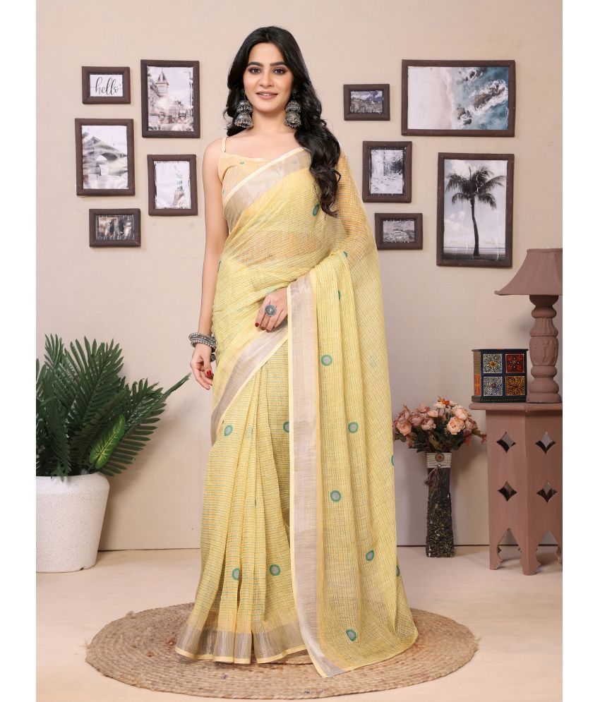     			Rangtulika Ethnics Cotton Printed Saree With Blouse Piece ( Yellow , Pack of 1 )