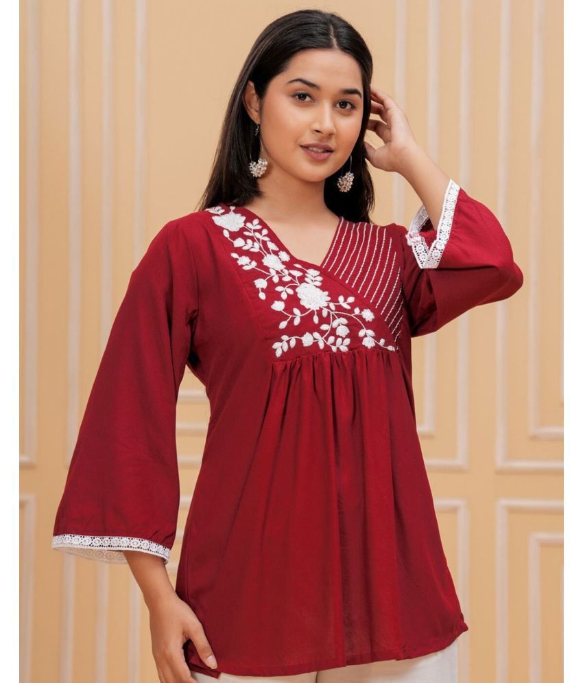     			Star Fashion Pack of 1 Rayon Embroidered A-line Women's Kurti - ( Maroon )