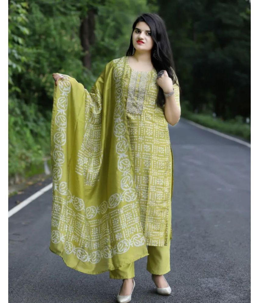     			Supar Sleave Viscose Printed Kurti With Pants Women's Stitched Salwar Suit - Light Green ( Pack of 1 )