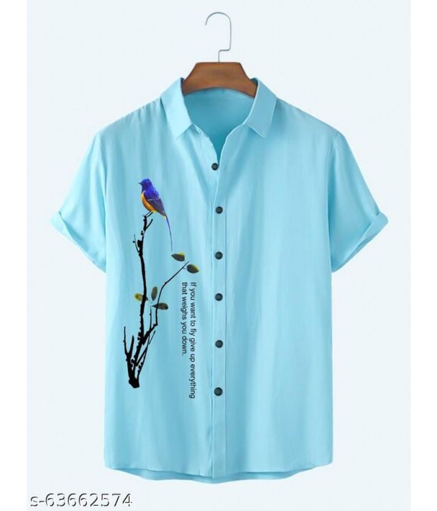     			Bombay Begum Poly Cotton Regular Fit Printed Half Sleeves Men's Casual Shirt - Aqua Blue ( Pack of 1 )