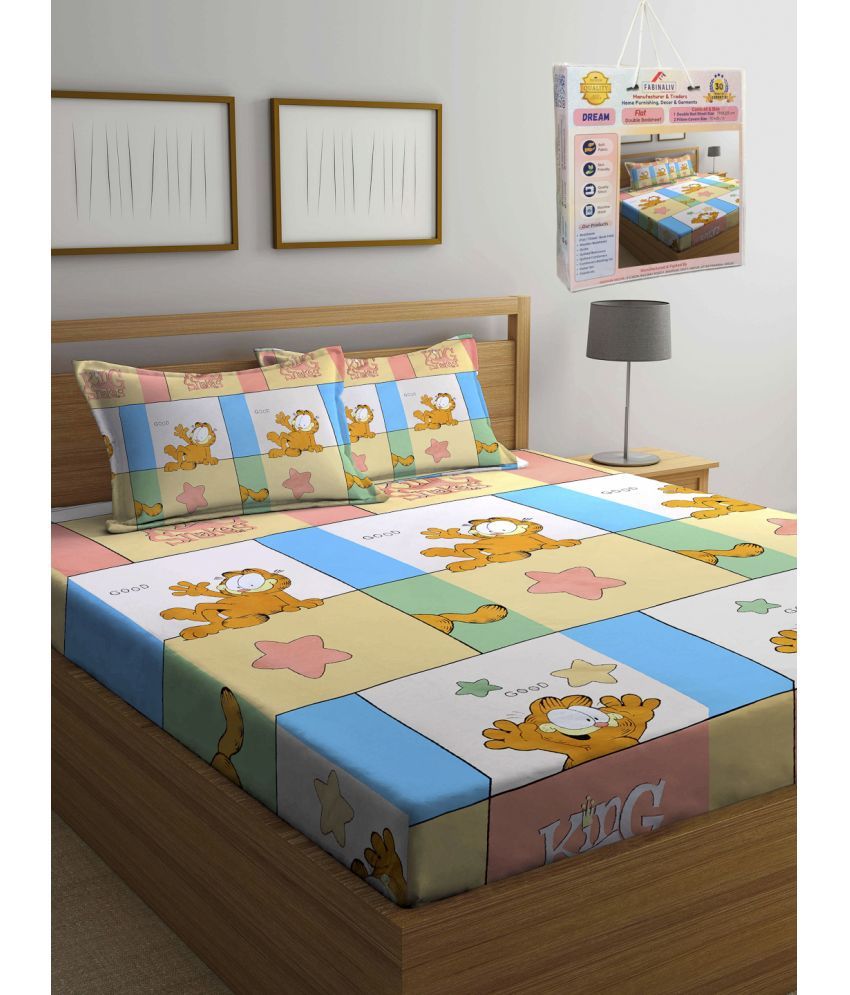     			FABINALIV Poly Cotton 1 Double Bedsheet with 2 Pillow Covers ( Yellow )