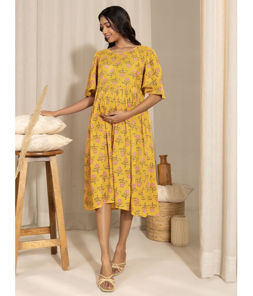     			Janasya Yellow Cotton Women's Maternity Dress ( Pack of 1 )