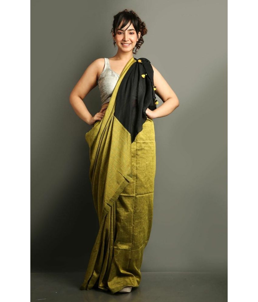     			SARADA HANDLOOM Cotton Colorblock Saree With Blouse Piece ( Yellow1 , Pack of 1 )