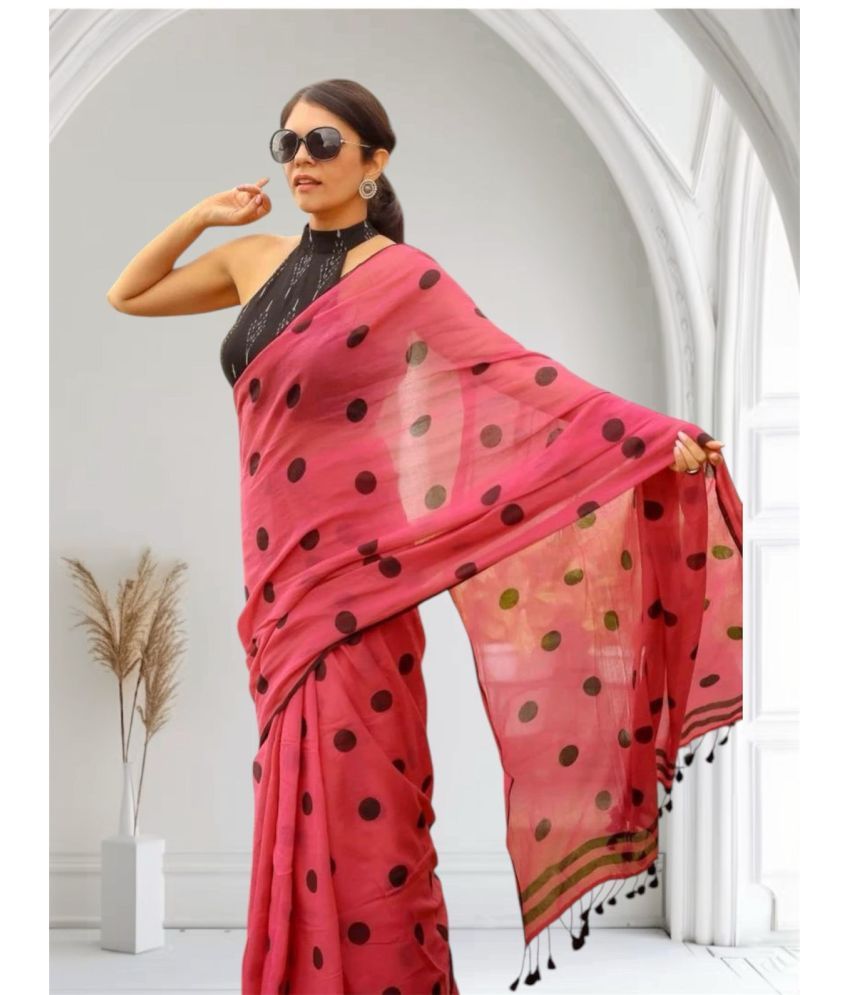     			SARADA HANDLOOM Cotton Printed Saree With Blouse Piece ( Rani , Pack of 1 )