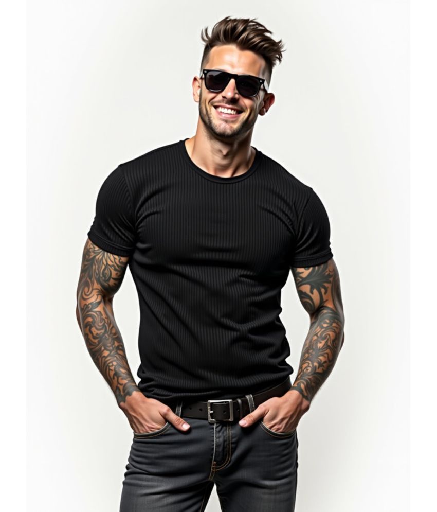     			fashion and youth Cotton Blend Regular Fit Solid Half Sleeves Men's Round T-Shirt - Black ( Pack of 1 )