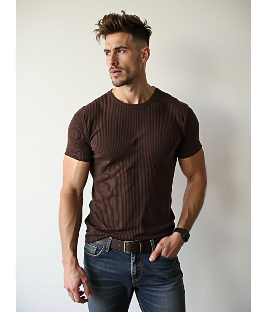     			fashion and youth Cotton Blend Regular Fit Solid Half Sleeves Men's Round T-Shirt - Brown ( Pack of 1 )