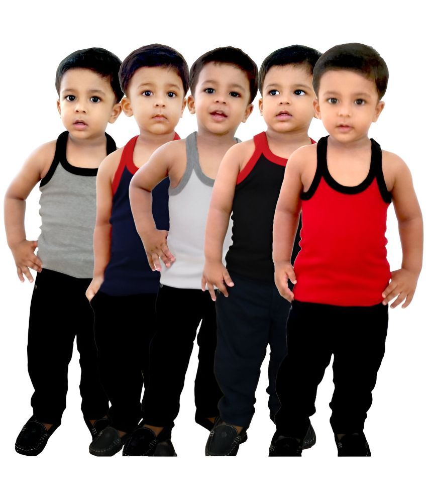     			kaseera Pack of 5 Boys Cotton Blend Vest ( Multi )