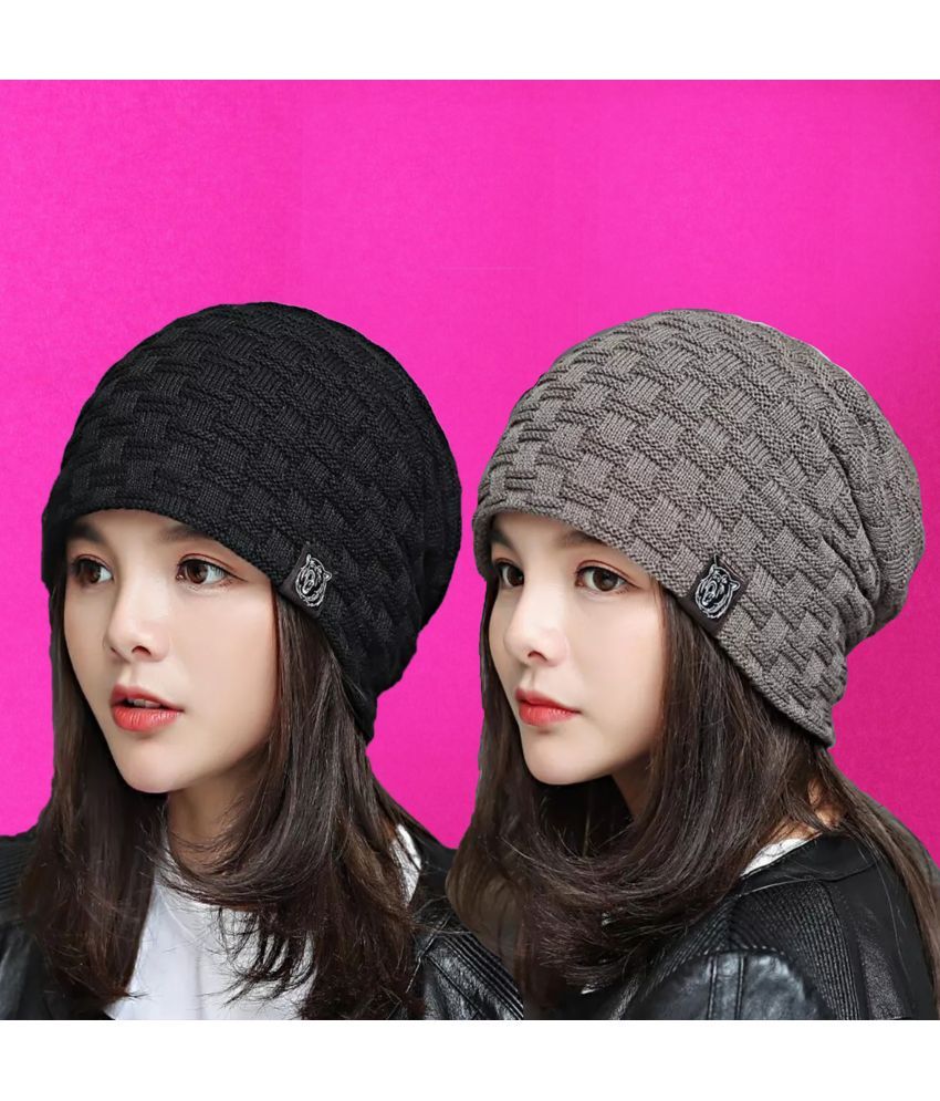     			Alamos Black Woollen Women's Cap ( Pack of 2 )