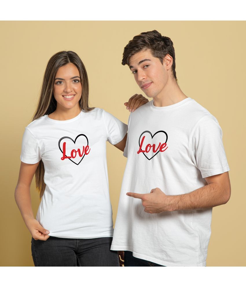     			BINAYAK White Cotton Regular Fit Couple T-Shirt