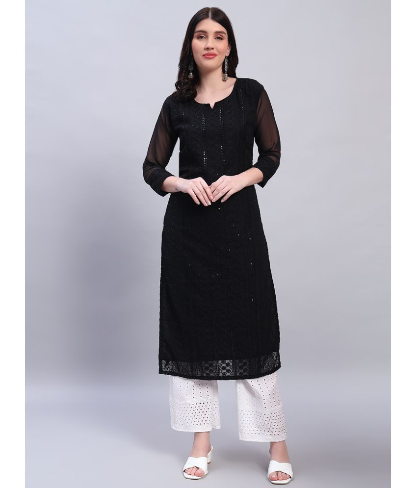     			Felopie Pack of 1 Georgette Embroidered A-line Women's Kurti - ( Black )