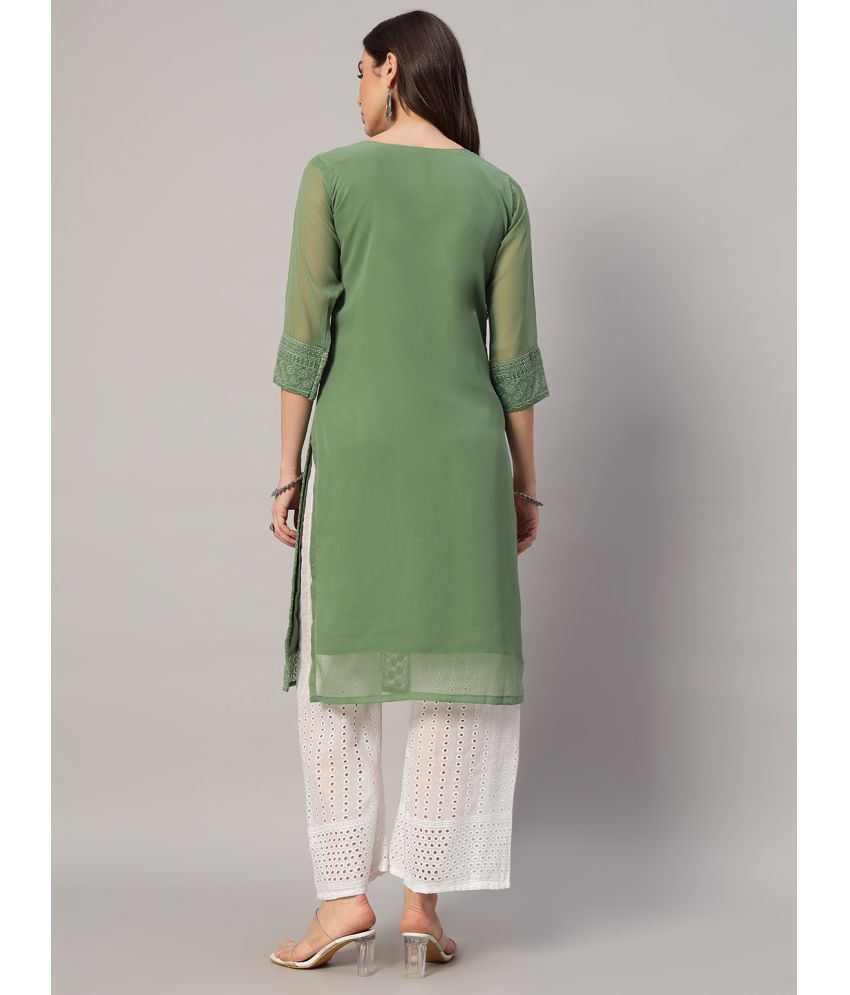     			Felopie Pack of 1 Georgette Embroidered A-line Women's Kurti - ( Green )