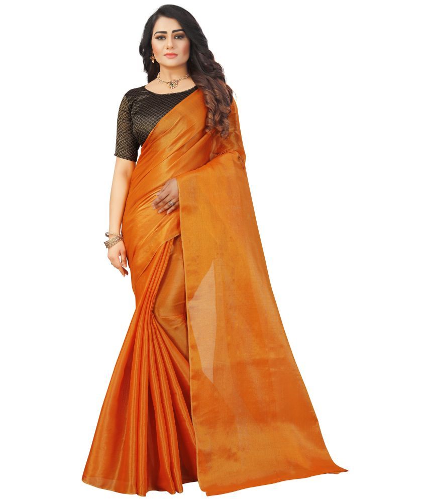     			Indian Fashionista Art Silk Solid Saree With Blouse Piece ( Orange , Pack of 1 )