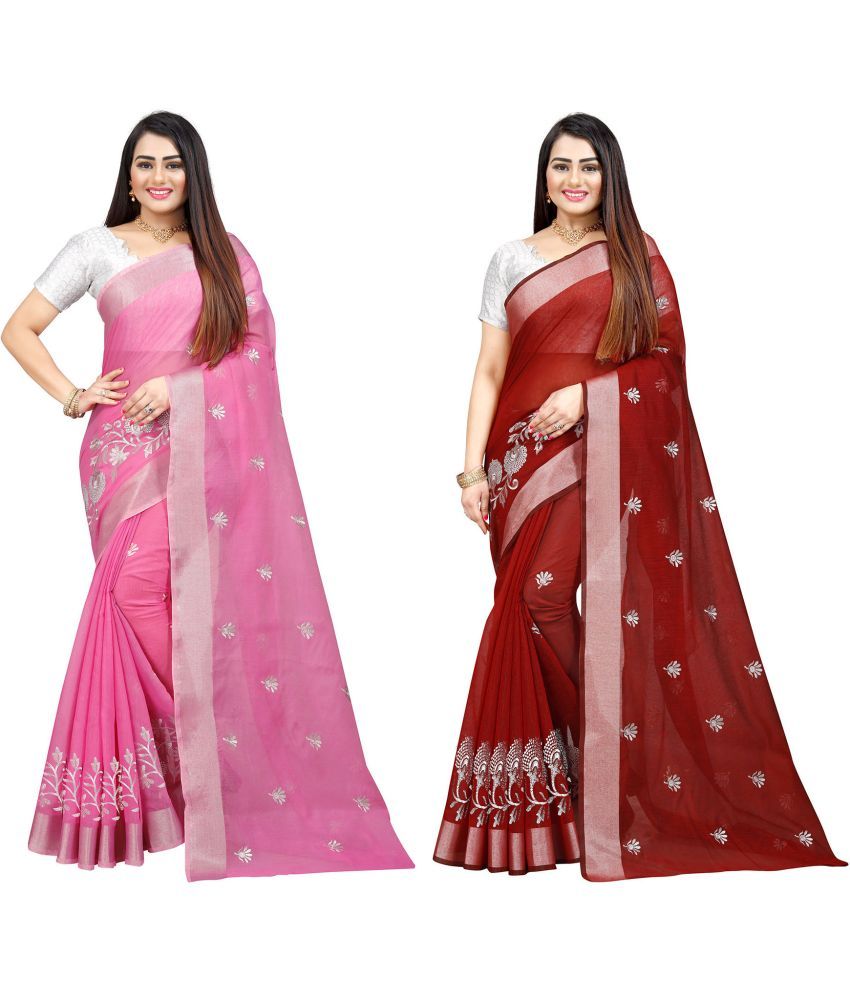     			Indian Fashionista Cotton Silk Embroidered Saree With Blouse Piece ( Red , Pack of 1 )