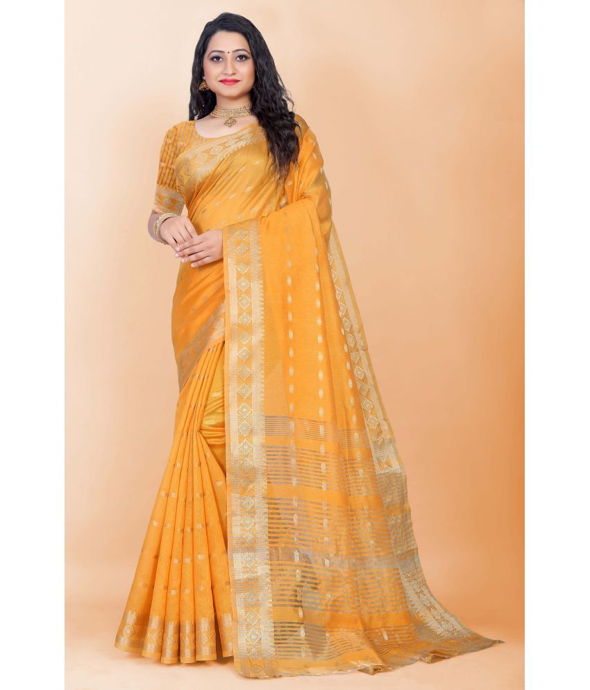     			Indian Fashionista Cotton Silk Self Design Saree With Blouse Piece ( Yellow , Pack of 1 )