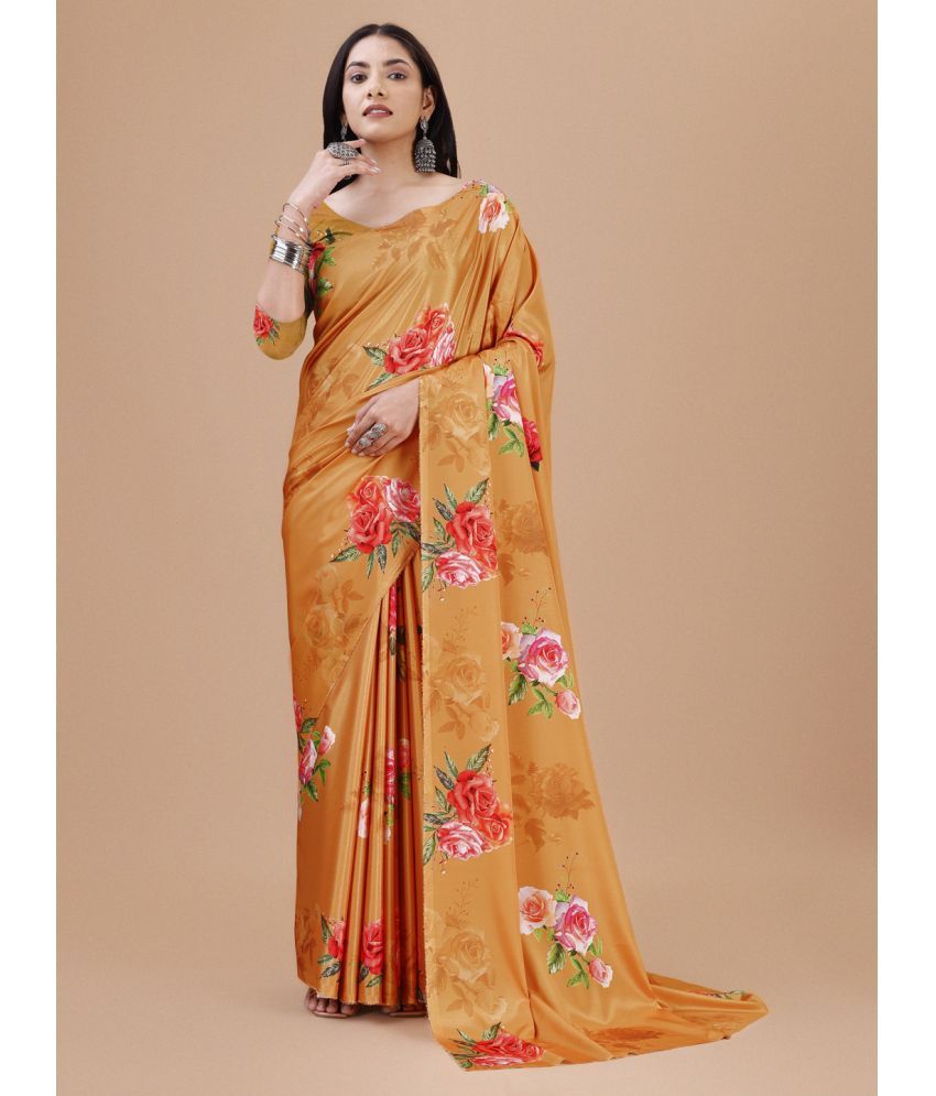     			Indian Fashionista Crepe Printed Saree With Blouse Piece ( Mustard , Pack of 1 )