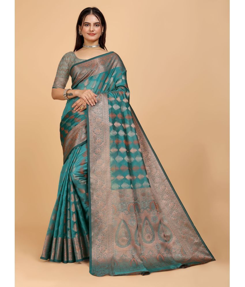     			Indian Fashionista Organza Embellished Saree With Blouse Piece ( Light Green , Pack of 1 )