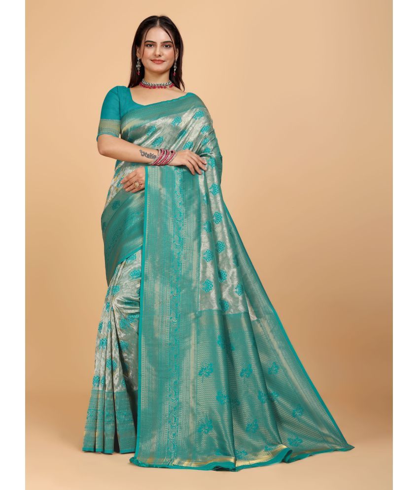     			Indian Fashionista Organza Woven Saree With Blouse Piece ( Green , Pack of 1 )