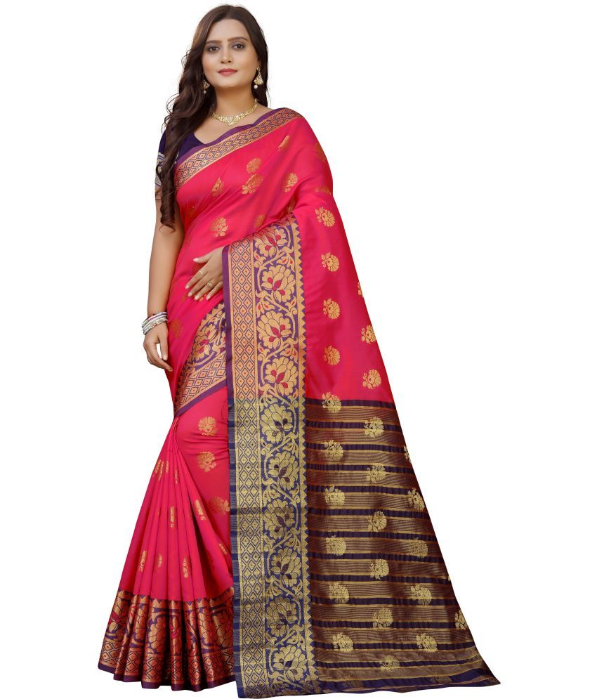     			Indian Fashionista Silk Blend Woven Saree With Blouse Piece ( Multicolor3 , Pack of 1 )