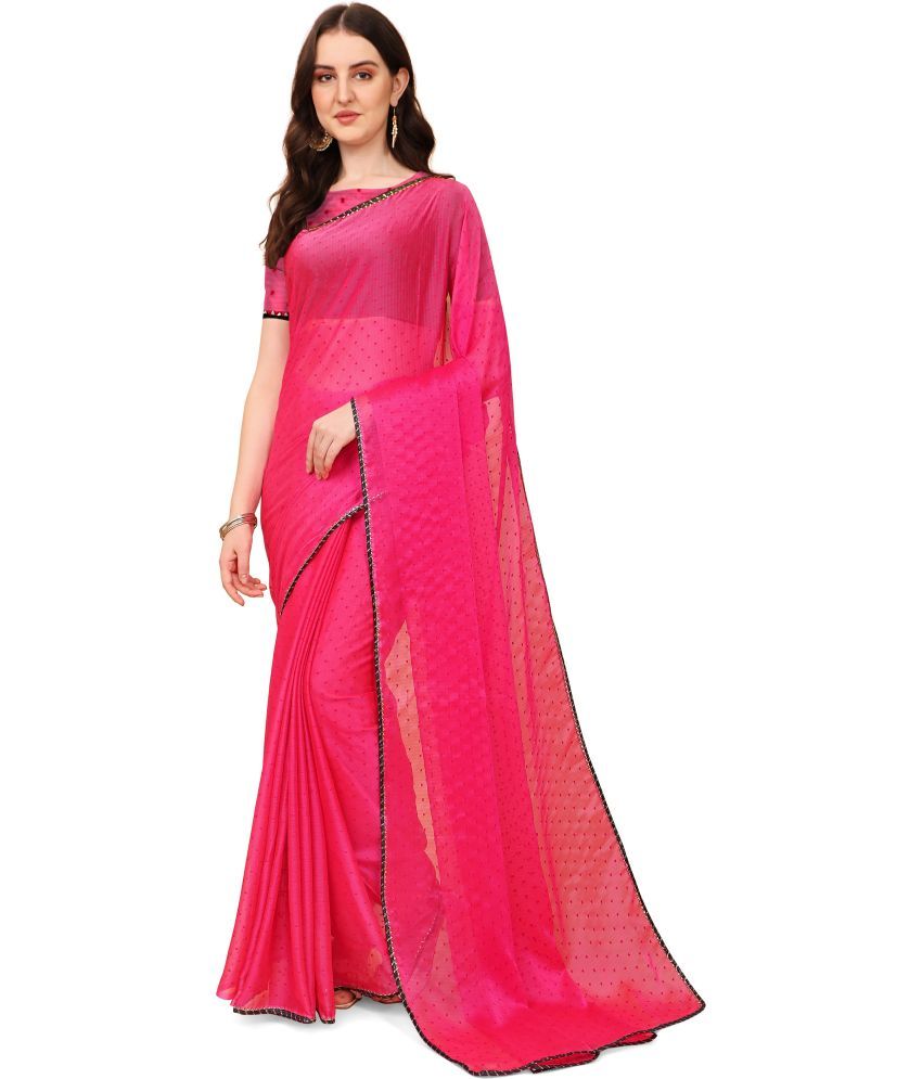     			Indian Fashionista Silk Printed Saree With Blouse Piece ( Pink , Pack of 1 )