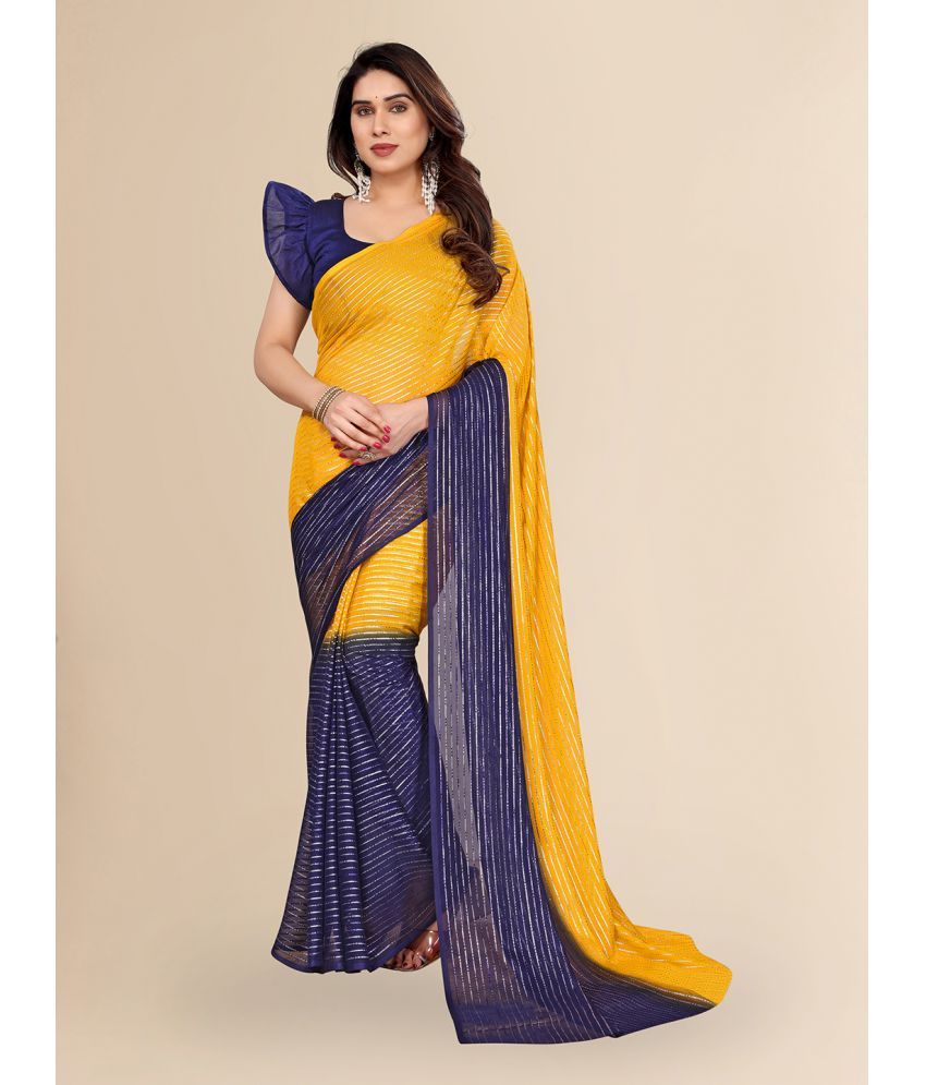     			Kashvi Sarees Georgette Striped Saree With Blouse Piece ( Yellow , Pack of 1 )