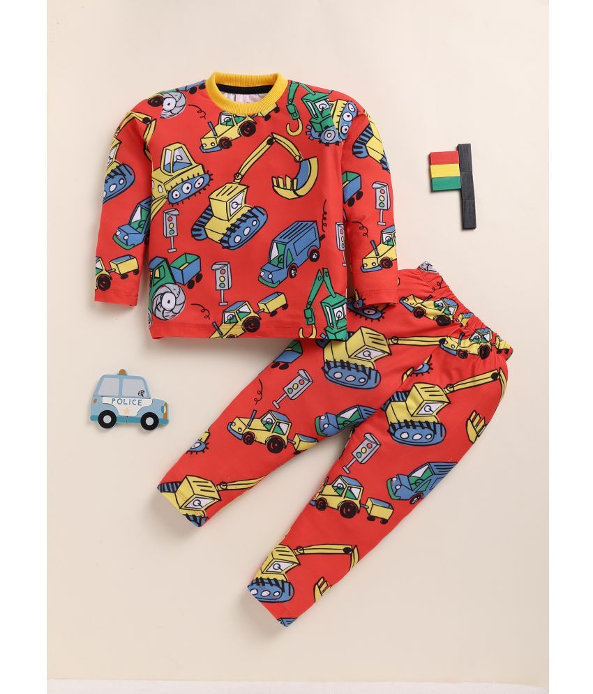     			Lazy Shark Pack of 1 Boys Cotton Blend Nightsuit Set ( Dark Red )