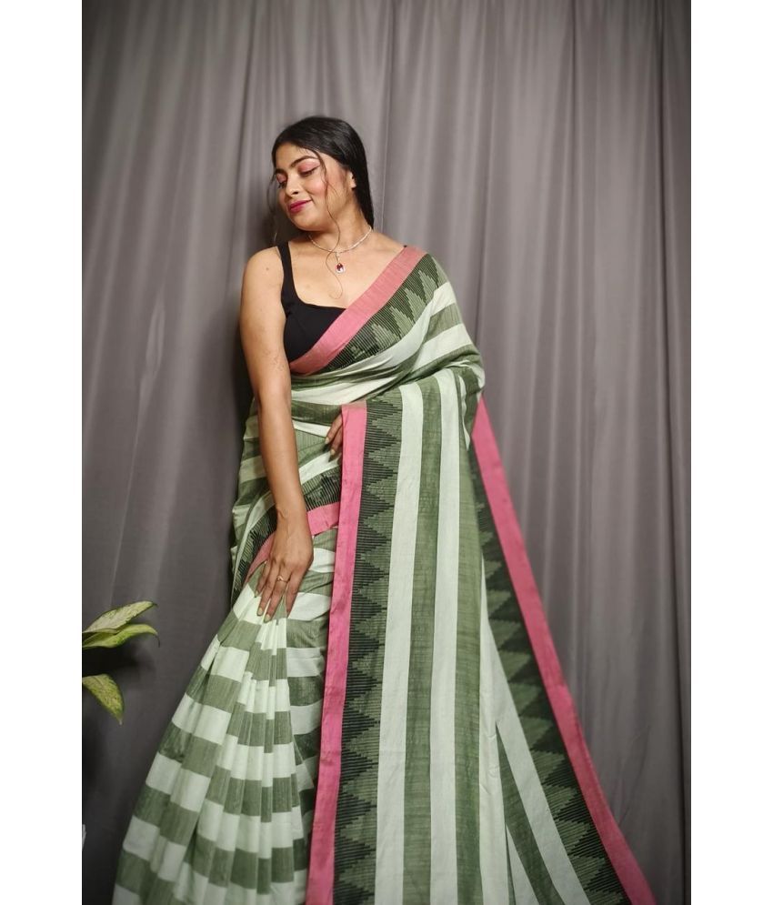     			SARADA HANDLOOM Cotton Woven Saree With Blouse Piece ( LightGreen , Pack of 1 )