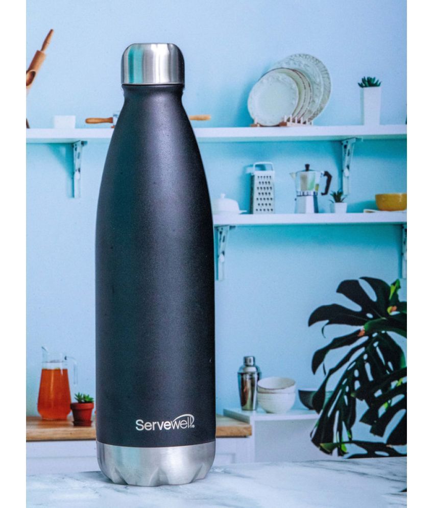     			Servewell SS Single Wall Bottle 1000 ml - Jet Black Black Steel Water Bottle 1000 mL ( Set of 1 )