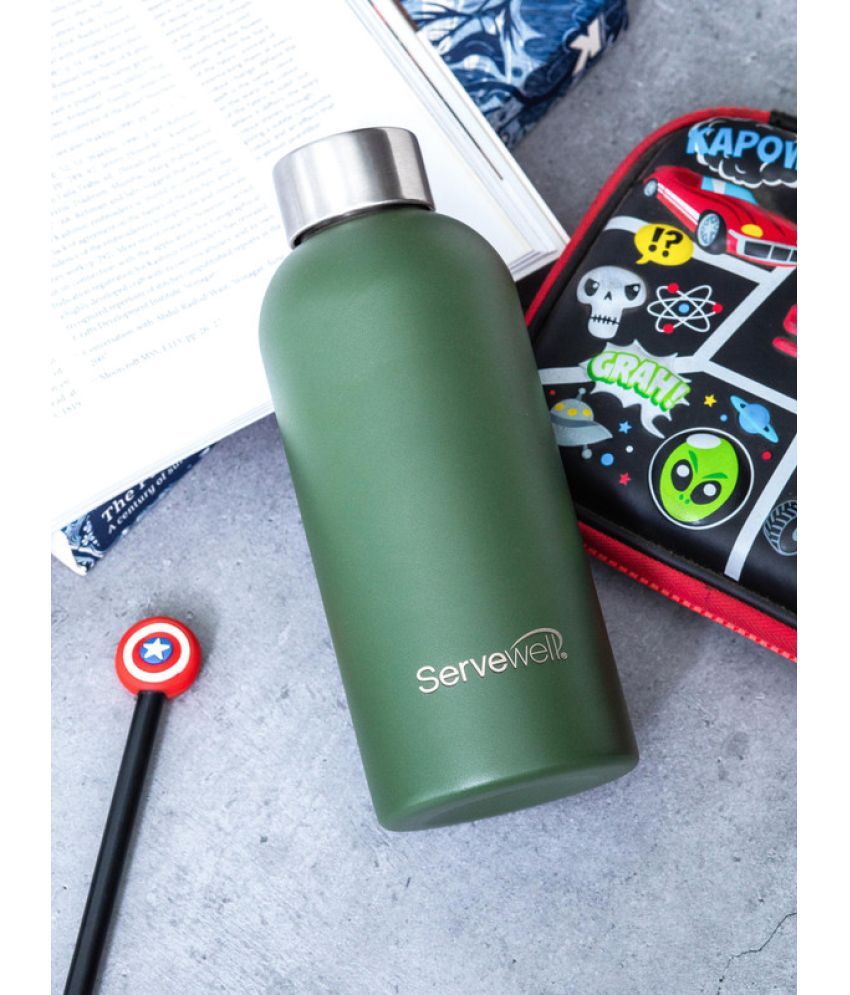     			Servewell SS Single Wall Bottle 675 ml - Military Green Green Steel Water Bottle 680 mL ( Set of 1 )