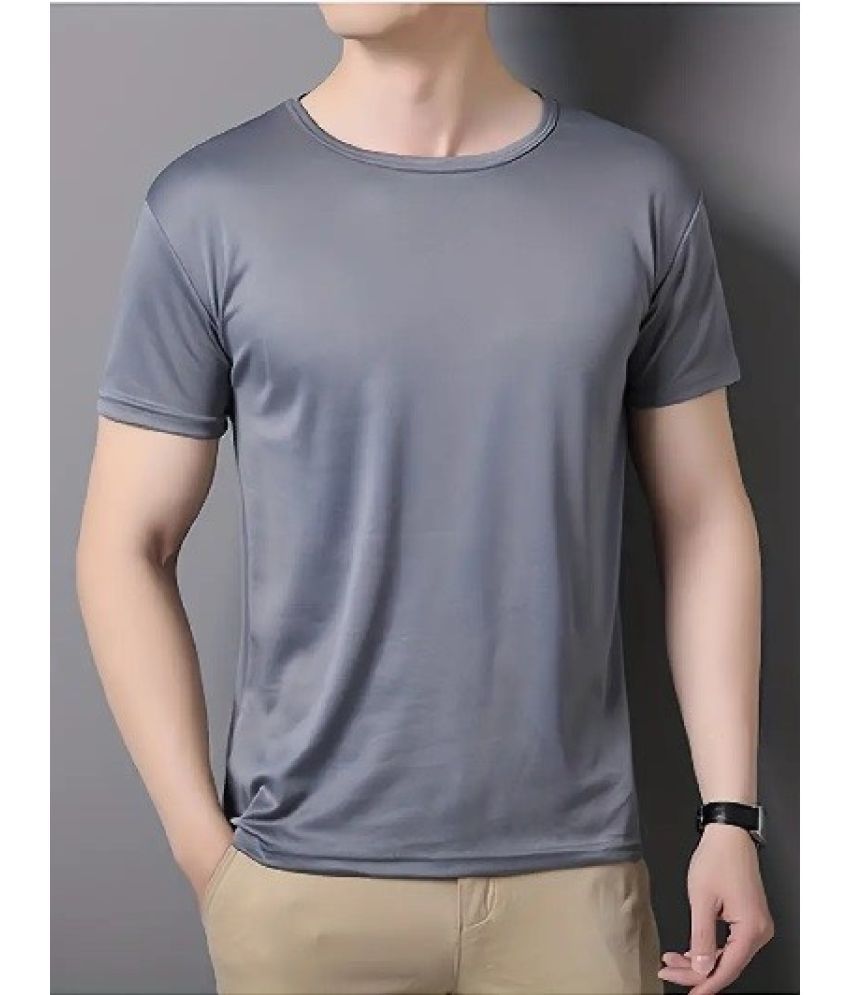     			THE PLANET COOL Polyester Slim Fit Solid Half Sleeves Men's Round T-Shirt - Grey ( Pack of 1 )