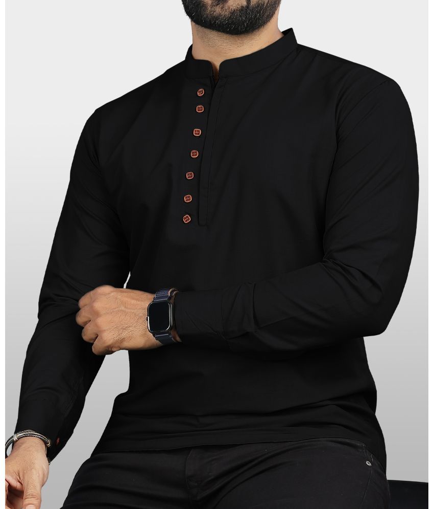     			VTEXX Black Cotton Blend Men's Shirt Style Kurta ( Pack of 1 )